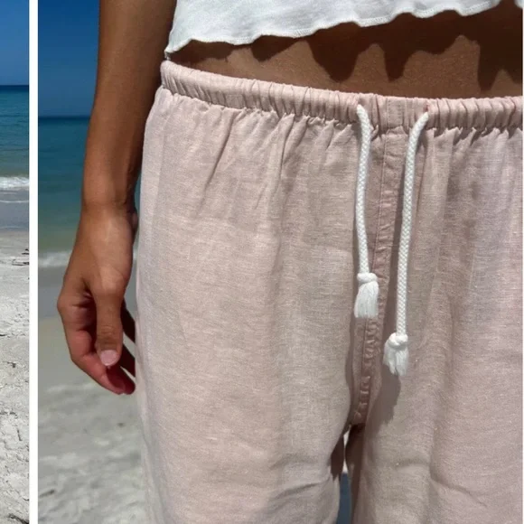 NWOT Small Brandy Melville Anastasia Pink Linen Drawstring Pants! - Picture 5 of 15